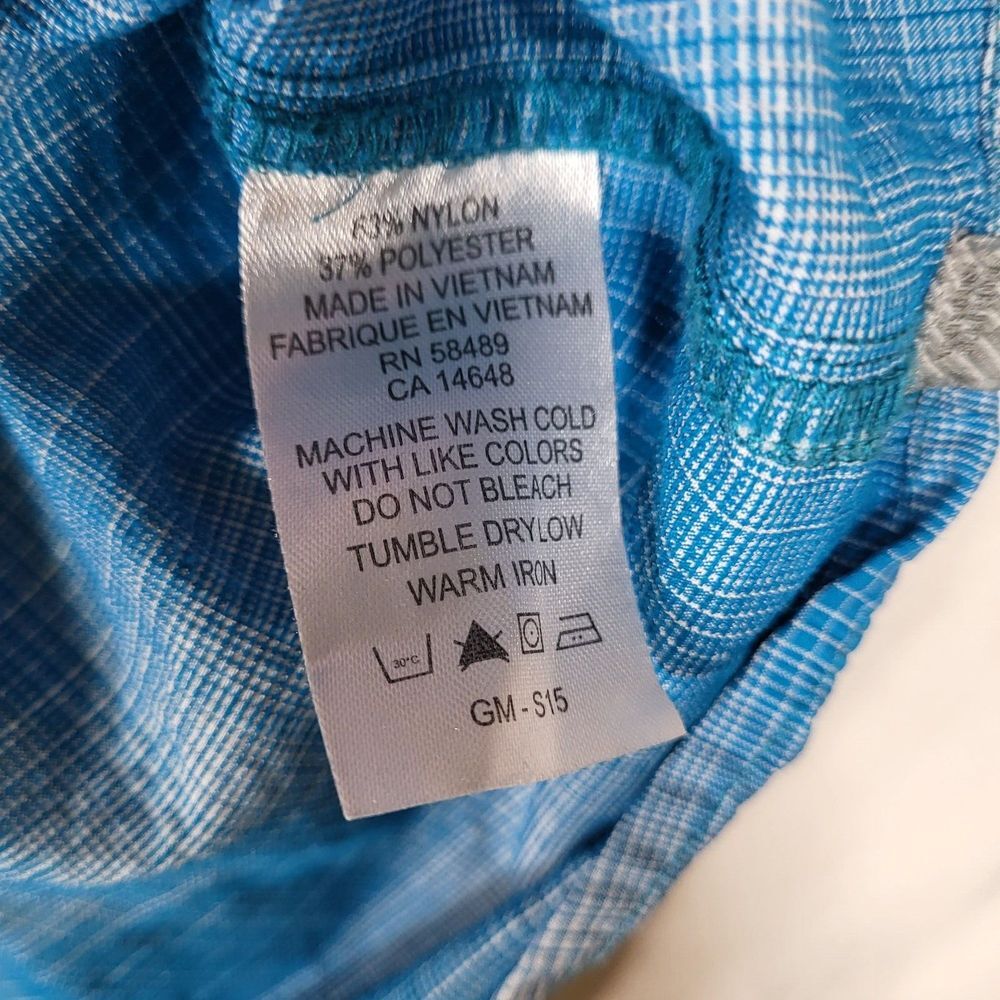 White Sierra Men's Large Outdoor Hiking Short Sleeve Blue Plaid Button Shirt - Picture 3 of 8